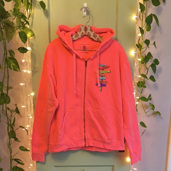 Women's Comfort Colors Hot Coral Pink Zip Up Florida Key West Hoodie L - Picture 2 of 12